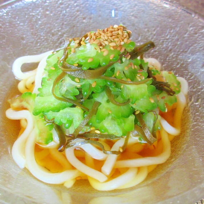 ゴーヤの塩昆布和え冷やしうどん